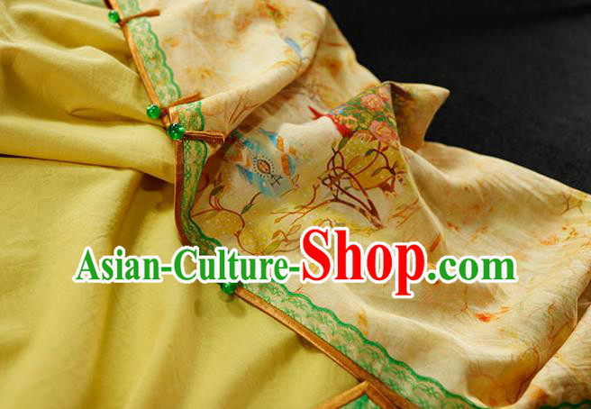 Chinese Classical Tang Suit Slim Cheongsam Traditional Minguo Printing Yellow Flax Qipao Dress Chinese Classical Tang Suit Slim Cheongsam Traditional Minguo Printing Yellow Flax Qipao Dress