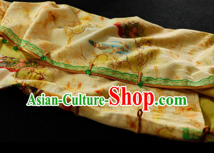 Chinese Classical Tang Suit Slim Cheongsam Traditional Minguo Printing Yellow Flax Qipao Dress Chinese Classical Tang Suit Slim Cheongsam Traditional Minguo Printing Yellow Flax Qipao Dress