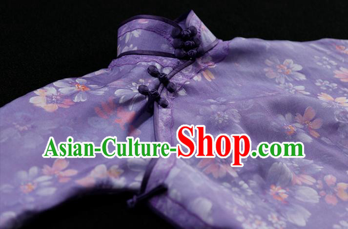 Republic of China Tang Suit Printing Violet Qipao Dress Traditional Minguo Classical Slim Cheongsam Republic of China Tang Suit Printing Violet Qipao Dress Traditional Minguo Classical Slim Cheongsam