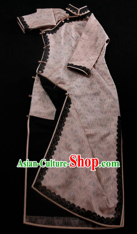 Republic of China Shanghai Woman Qipao Dress Traditional Minguo Classical Cranes Pattern Pink Cheongsam Republic of China Shanghai Woman Qipao Dress Traditional Minguo Classical Cranes Pattern Pink Cheongsam
