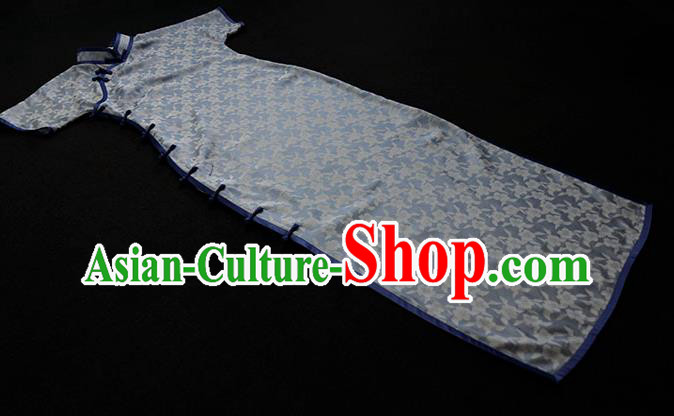 Republic of China Classical Blue Silk Cheongsam Traditional Minguo Young Lady Qipao Dress Republic of China Classical Blue Silk Cheongsam Traditional Minguo Young Lady Qipao Dress
