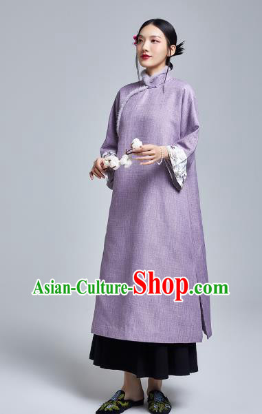 China Classical Cheongsam Costume Traditional Young Lady Embroidered Violet Qipao Dress China Classical Cheongsam Costume Traditional Young Lady Embroidered Violet Qipao Dress