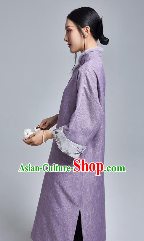 China Classical Cheongsam Costume Traditional Young Lady Embroidered Violet Qipao Dress China Classical Cheongsam Costume Traditional Young Lady Embroidered Violet Qipao Dress