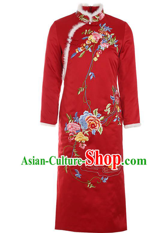 Chinese Traditional Wedding Embroidered Red Qipao Dress Tang Suit Cheongsam Bride Costume Chinese Traditional Wedding Embroidered Red Qipao Dress Tang Suit Cheongsam Bride Costume