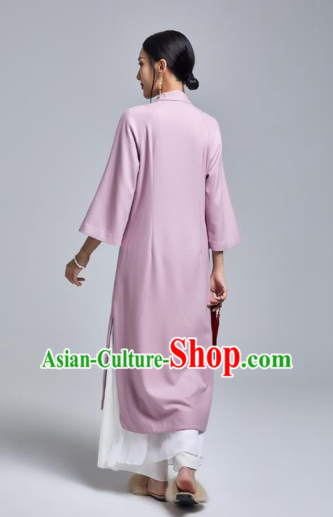 China Classical Lilac Woolen Cheongsam Costume Traditional Young Lady Embroidered Orchids Qipao Dress China Classical Lilac Woolen Cheongsam Costume Traditional Young Lady Embroidered Orchids Qipao Dress