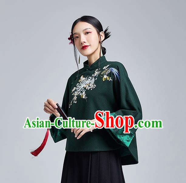 Chinese Traditional Tang Suit Embroidered Chrysanthemum Outer Garment National Atrovirens Woolen Cotton Wadded Jacket Chinese Traditional Tang Suit Embroidered Chrysanthemum Outer Garment National Atrovirens Woolen Cotton Wadded Jacket