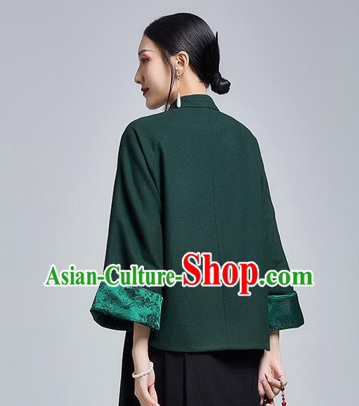 Chinese Traditional Tang Suit Embroidered Chrysanthemum Outer Garment National Atrovirens Woolen Cotton Wadded Jacket Chinese Traditional Tang Suit Embroidered Chrysanthemum Outer Garment National Atrovirens Woolen Cotton Wadded Jacket