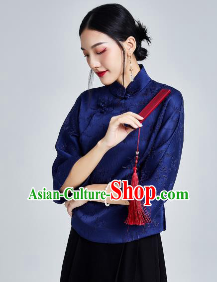 Chinese Traditional Tang Suit Upper Outer Garment Shirt Classical Cheongsam Royalblue Brocade Blouse Chinese Traditional Tang Suit Upper Outer Garment Shirt Classical Cheongsam Royalblue Brocade Blouse