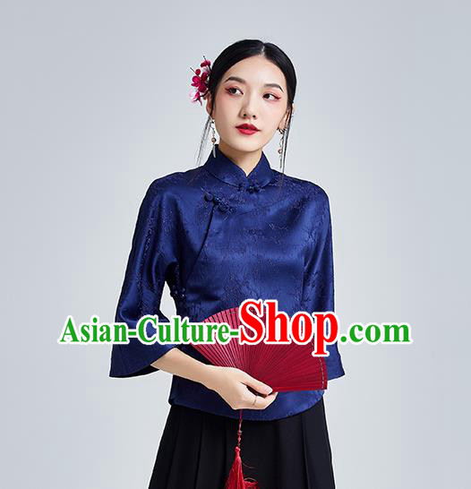 Chinese Traditional Tang Suit Upper Outer Garment Shirt Classical Cheongsam Royalblue Brocade Blouse Chinese Traditional Tang Suit Upper Outer Garment Shirt Classical Cheongsam Royalblue Brocade Blouse