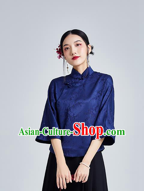 Chinese Traditional Tang Suit Upper Outer Garment Shirt Classical Cheongsam Royalblue Brocade Blouse Chinese Traditional Tang Suit Upper Outer Garment Shirt Classical Cheongsam Royalblue Brocade Blouse