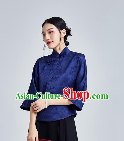 Chinese Traditional Tang Suit Upper Outer Garment Shirt Classical Cheongsam Royalblue Brocade Blouse Chinese Traditional Tang Suit Upper Outer Garment Shirt Classical Cheongsam Royalblue Brocade Blouse