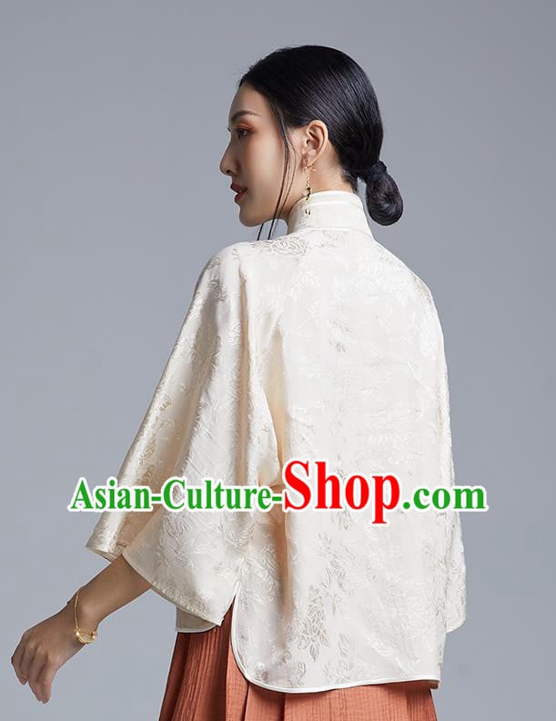 Chinese Classical Cheongsam Beige Silk Blouse Traditional Tang Suit Shirt Upper Outer Garment Chinese Classical Cheongsam Beige Silk Blouse Traditional Tang Suit Shirt Upper Outer Garment