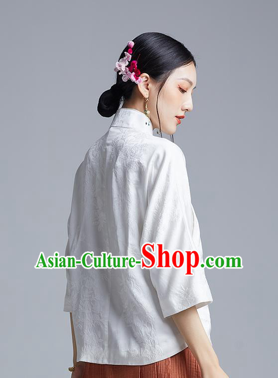 Chinese Traditional Tang Suit Shirt Upper Outer Garment Classical Cheongsam White Silk Blouse Chinese Traditional Tang Suit Shirt Upper Outer Garment Classical Cheongsam White Silk Blouse