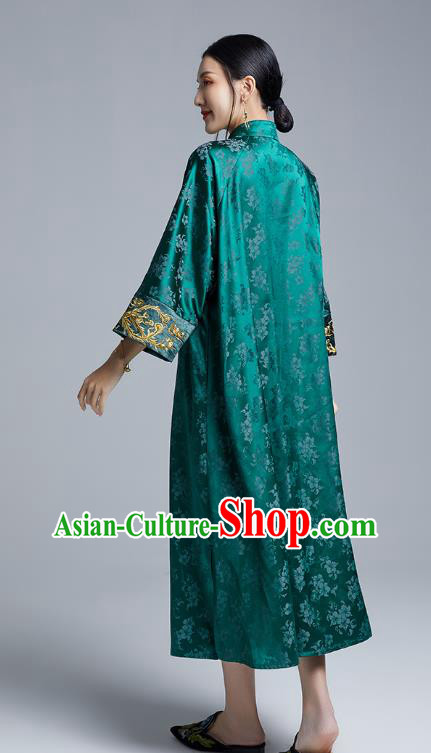 China Classical Embroidered Cheongsam Costume Traditional Young Lady Deep Green Silk Qipao Dress China Classical Embroidered Cheongsam Costume Traditional Young Lady Deep Green Silk Qipao Dress