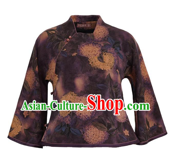 China Classical Cheongsam Shirt National Purple Silk Shirt Traditional Watered Gauze Upper Outer Garment China Classical Cheongsam Shirt National Purple Silk Shirt Traditional Watered Gauze Upper Outer Garment