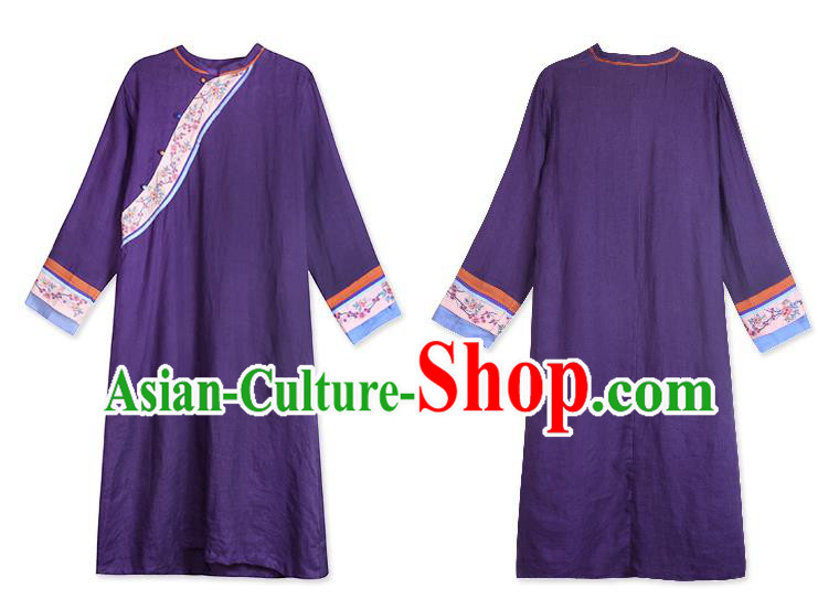 China Classical Embroidered Purple Cheongsam Traditional Young Lady Slant Opening Qipao Dress China Classical Embroidered Purple Cheongsam Traditional Young Lady Slant Opening Qipao Dress