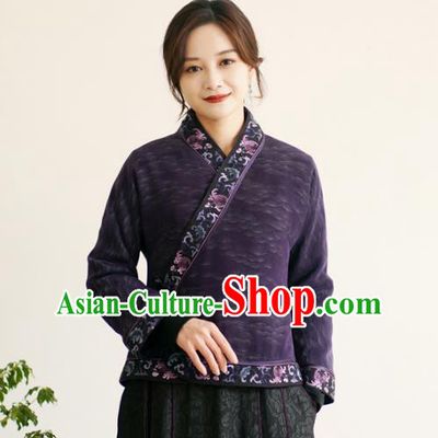China Classical Embroidered Slant Opening Jacket National Purple Silk Short Coat