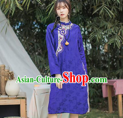 China Traditional Young Lady Slant Opening Qipao Dress Classical Embroidered Purple Cheongsam China Traditional Young Lady Slant Opening Qipao Dress Classical Embroidered Purple Cheongsam