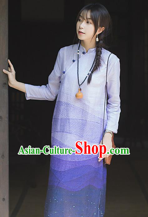 China Classical Purple Ramie Cheongsam Costume Traditional Tang Suit Young Woman Qipao Dress China Classical Purple Ramie Cheongsam Costume Traditional Tang Suit Young Woman Qipao Dress