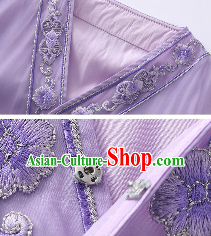 China Classical Young Woman Embroidered Cheongsam Costume Traditional Tang Suit Purple Organdy Qipao Dress China Classical Young Woman Embroidered Cheongsam Costume Traditional Tang Suit Purple Organdy Qipao Dress