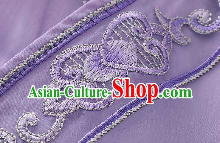 China Classical Young Woman Embroidered Cheongsam Costume Traditional Tang Suit Purple Organdy Qipao Dress China Classical Young Woman Embroidered Cheongsam Costume Traditional Tang Suit Purple Organdy Qipao Dress