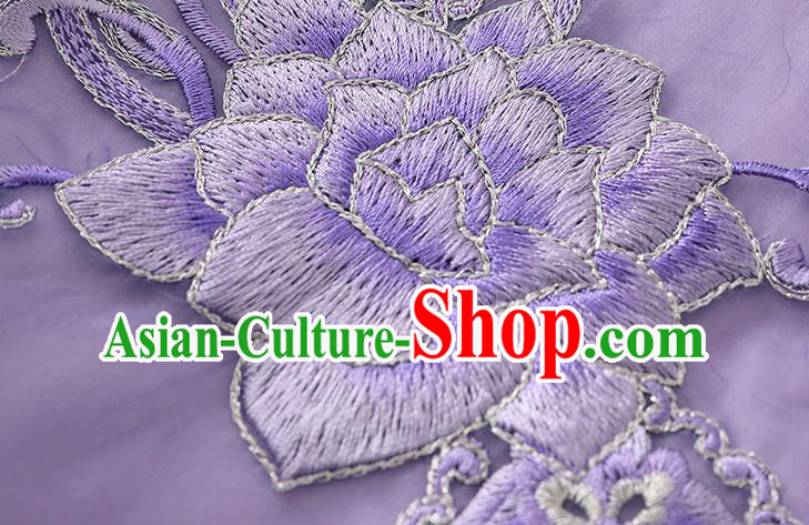 China Classical Young Woman Embroidered Cheongsam Costume Traditional Tang Suit Purple Organdy Qipao Dress China Classical Young Woman Embroidered Cheongsam Costume Traditional Tang Suit Purple Organdy Qipao Dress