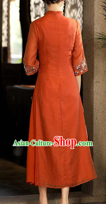 China Classical Embroidered Cheongsam Traditional National Zen Costume Tang Suit Jacinth Tencel Qipao Dress China Classical Embroidered Cheongsam Traditional National Zen Costume Tang Suit Jacinth Tencel Qipao Dress