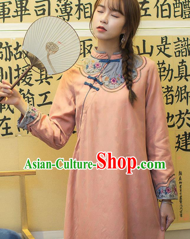 China Classical Embroidered Cheongsam Traditional Young Lady Orange Qipao Dress China Classical Embroidered Cheongsam Traditional Young Lady Orange Qipao Dress
