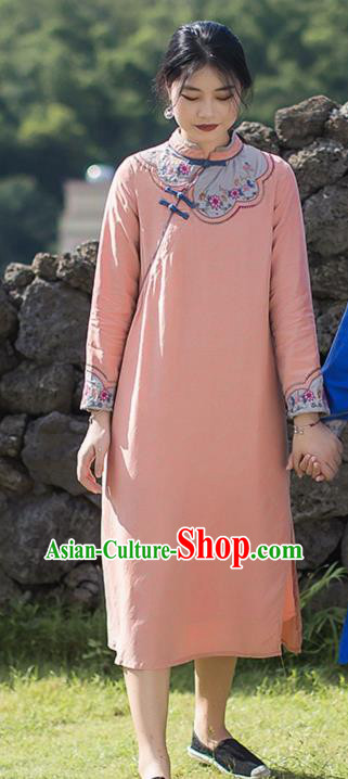 China Classical Embroidered Cheongsam Traditional Young Lady Orange Qipao Dress China Classical Embroidered Cheongsam Traditional Young Lady Orange Qipao Dress