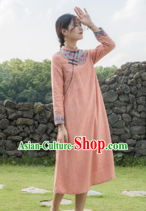 China Classical Embroidered Cheongsam Traditional Young Lady Orange Qipao Dress China Classical Embroidered Cheongsam Traditional Young Lady Orange Qipao Dress