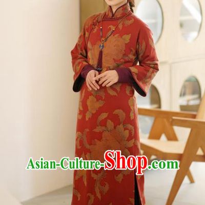 China Qipao Dress Female Red Gambiered Guangdong Gauze Long Cheongsam