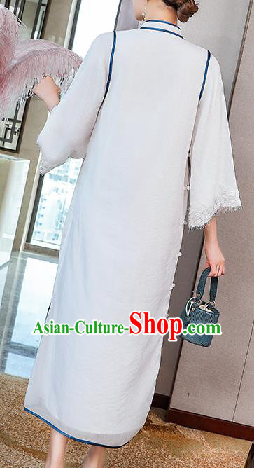 China Classical Embroidered White Tencel Cheongsam Traditional Tang Suit Round Collar Qipao Dress China Classical Embroidered White Tencel Cheongsam Traditional Tang Suit Round Collar Qipao Dress