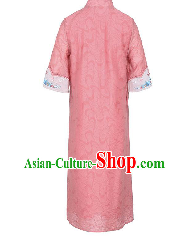 China Classical Embroidered Cheongsam Traditional Tang Suit Pink Tencel Qipao Dress China Classical Embroidered Cheongsam Traditional Tang Suit Pink Tencel Qipao Dress