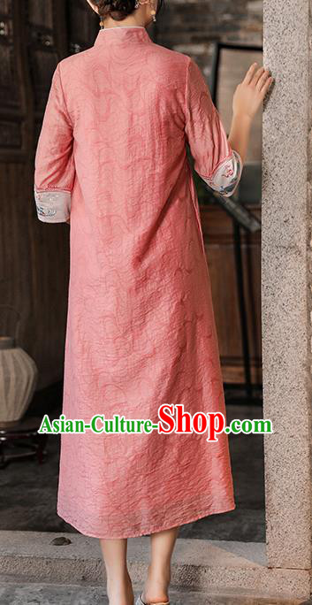 China Classical Embroidered Cheongsam Traditional Tang Suit Pink Tencel Qipao Dress China Classical Embroidered Cheongsam Traditional Tang Suit Pink Tencel Qipao Dress