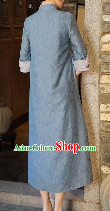 China Traditional Tang Suit Blue Tencel Qipao Dress Classical Embroidered Cheongsam China Traditional Tang Suit Blue Tencel Qipao Dress Classical Embroidered Cheongsam