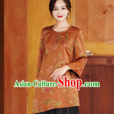 China Traditional Orange Silk Short Jacket National Gambiered Guangdong Gauze Upper Outer Garment