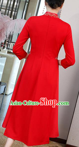 China Modern Dance Ao Dai Cheongsam Traditional Tang Suit Red Satin Qipao Dress China Modern Dance Ao Dai Cheongsam Traditional Tang Suit Red Satin Qipao Dress
