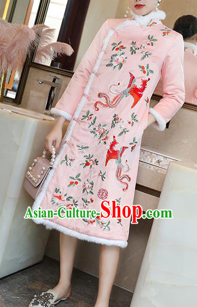 China Traditional Classical Pink Silk Qipao Dress Tang Suit Embroidered Phoenix Peony Cheongsam China Traditional Classical Pink Silk Qipao Dress Tang Suit Embroidered Phoenix Peony Cheongsam