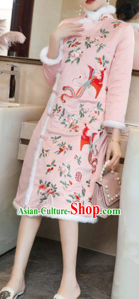 China Traditional Classical Pink Silk Qipao Dress Tang Suit Embroidered Phoenix Peony Cheongsam China Traditional Classical Pink Silk Qipao Dress Tang Suit Embroidered Phoenix Peony Cheongsam