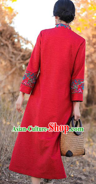 Chinese Traditional Embroidered Outer Garment National Tang Suit Red Dust Coat Chinese Traditional Embroidered Outer Garment National Tang Suit Red Dust Coat