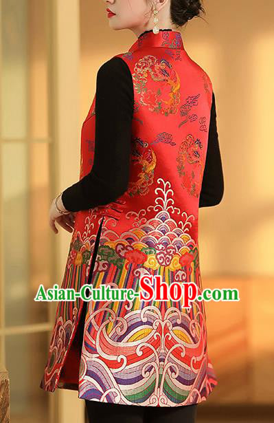 Chinese Traditional Tang Suit Vest Classical Phoenix Peony Pattern Red Brocade Waistcoat Chinese Traditional Tang Suit Vest Classical Phoenix Peony Pattern Red Brocade Waistcoat