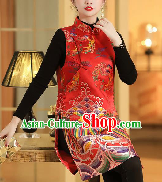 Chinese Traditional Tang Suit Vest Classical Phoenix Peony Pattern Red Brocade Waistcoat Chinese Traditional Tang Suit Vest Classical Phoenix Peony Pattern Red Brocade Waistcoat