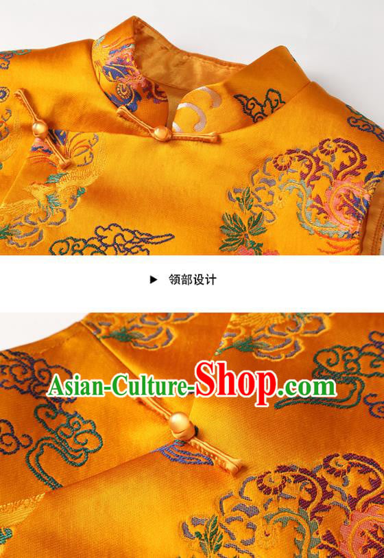 Chinese Classical Phoenix Peony Pattern Yellow Brocade Waistcoat Traditional Tang Suit Vest Chinese Classical Phoenix Peony Pattern Yellow Brocade Waistcoat Traditional Tang Suit Vest