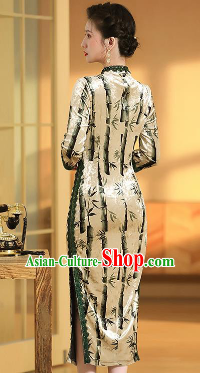 China Classical Qipao Dress Traditional Tang Suit Printing Bamboo Cheongsam Costume China Classical Qipao Dress Traditional Tang Suit Printing Bamboo Cheongsam Costume