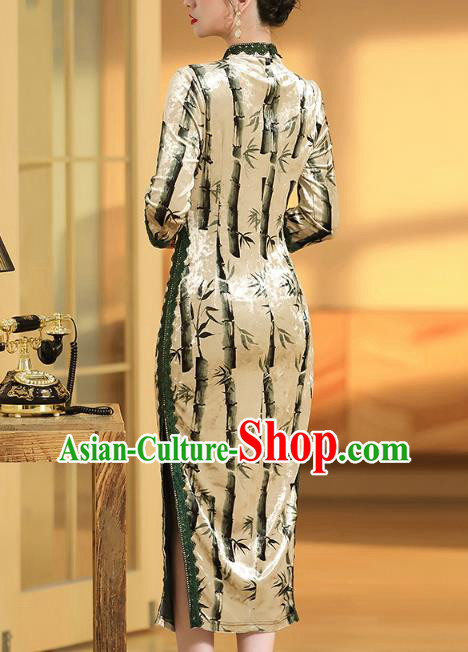 China Classical Qipao Dress Traditional Tang Suit Printing Bamboo Cheongsam Costume China Classical Qipao Dress Traditional Tang Suit Printing Bamboo Cheongsam Costume