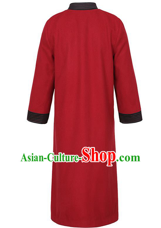 China Zen Costume Classical Qipao Dress Traditional Tang Suit Embroidered Red Woolen Cheongsam China Zen Costume Classical Qipao Dress Traditional Tang Suit Embroidered Red Woolen Cheongsam