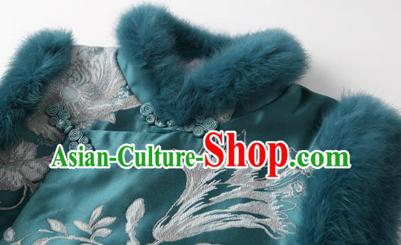 Chinese Traditional Tang Suit Green Brocade Vest National Phoenix Pattern Cotton Wadded Waistcoat Chinese Traditional Tang Suit Green Brocade Vest National Phoenix Pattern Cotton Wadded Waistcoat