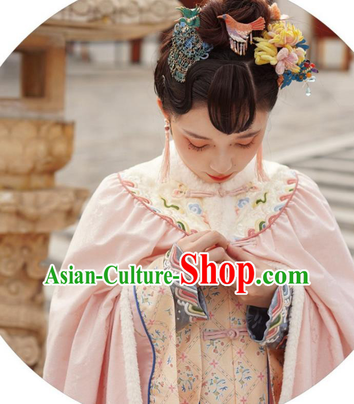 China Ancient Court Lady Cloak Clothing Traditional Qing Dynasty Palace Princess Embroidered Pink Cape China Ancient Court Lady Cloak Clothing Traditional Qing Dynasty Palace Princess Embroidered Pink Cape