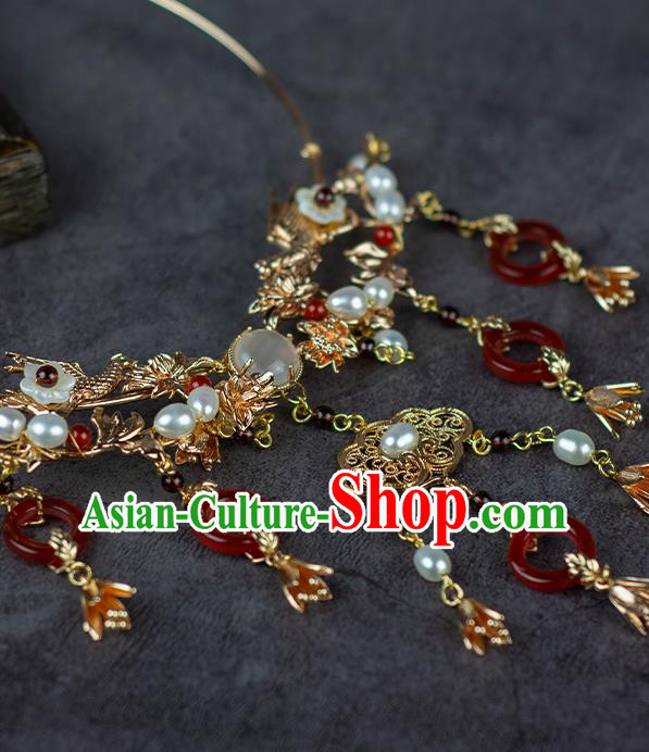 China Classical Wedding Necklace Accessories Traditional Ming Dynasty Princess Red Agate Tassel Necklet China Classical Wedding Necklace Accessories Traditional Ming Dynasty Princess Red Agate Tassel Necklet