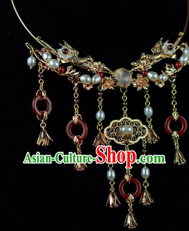 China Classical Wedding Necklace Accessories Traditional Ming Dynasty Princess Red Agate Tassel Necklet China Classical Wedding Necklace Accessories Traditional Ming Dynasty Princess Red Agate Tassel Necklet